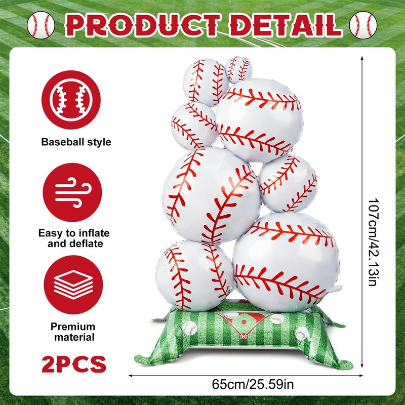 2 PCS Giant Baseball Balloons, Self Standing Baseball Party Decorations