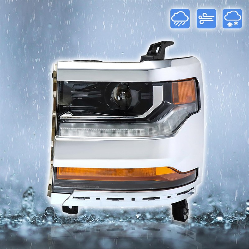 labwork 1PC Headlight Assembly Chrome Housing Replacement for Silverado 1500