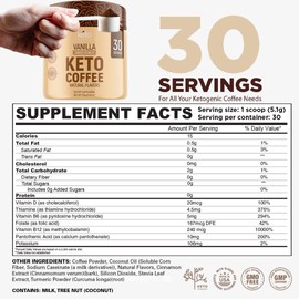 Keto Vitals Instant Keto Coffee Powder - 30 Servings - Low-Calorie Vanilla Sweetened Coffee with Keto-Friendly Creamer