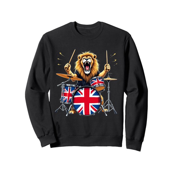 Union Jack Flag Lion Playing Drums UK Flag Sweatshirt