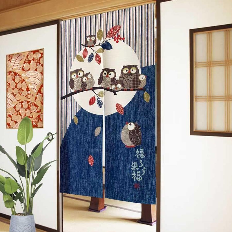 SAWABIYA Noren Noren Cute Owl Japanese Modern Room Divider Curtain,