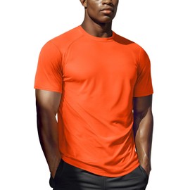 Zengjo Workout Shirts for Men Quick Dry,Moisture Wicking Athletic T-Shirts for Gym Running Sports Exercise(Orange,Large)