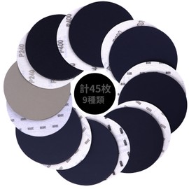 IROKCAKPT Water Resistant Paper Set, 5.9 inches (150 mm), Sanding Discs, #120 - 3000, 9 Types, 45 Sheets, Random Sander Paper, Magic Type, Disc Paper, No Holes, Round, Headlight Grinding, Woodworking
