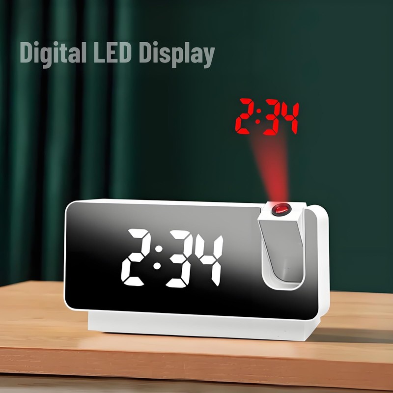 Projection Alarm Clock, 7.3 inch Digital Clock with 180°Projector, USB