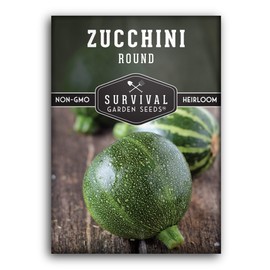 Survival Garden Seeds - Round Zucchini Seed for Planting - Pack with Instructions to Plant and Grow Small Green Zucchinis in Your Home Vegetable Garden - Non-GMO Heirloom Variety