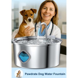 Pawdrate Dog Water Fountain, 3.2L/108oz Filtered Dog Water Bowl Dispenser, Automatic Circulating Quiet No Spill Water Bowl with Quadruple Filtration for Small Large Dogs & Cats (2 Filters, 3.2L)