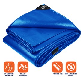 Tarpco Safety Heavy Duty 10 Mil Tarp Cover, Waterproof, UV Resistant, Rip and Tear Proof, Poly Tarpaulin with Reinforced Edges for Camping, Roof, Patio, Pool, Boat. (Blue 24′ X 50′)