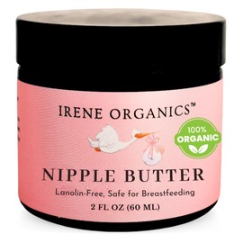 Irene Organics Organic Nipple Balm – Lanolin-Free Nipple Cream for Breastfeeding Moms – Natural Relief for Dry, Cracked Nipples – Safe for Nursing & Pumping, 2oz