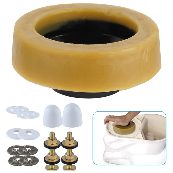 Hibbent Extra Thick Toilet Wax Ring, Toilet Bowl Wax Seal Kit with Closet Bolts, PE Flange and Extra Retainers, 40mm Thick Wax Ring Gasket for 3-inch/4-inch Waste line-Gas, Odor and Watertight Seal