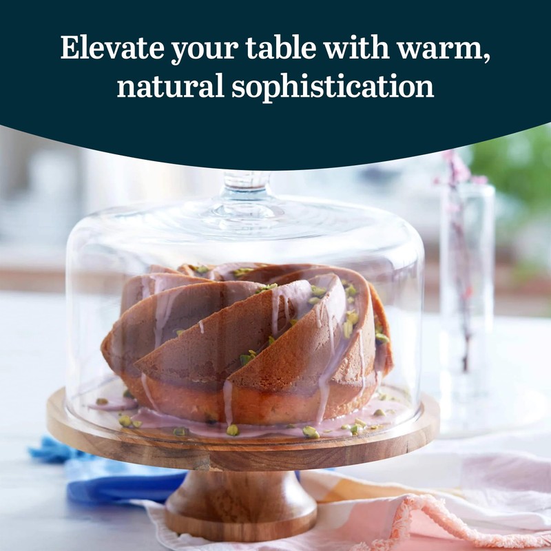 Libbey Acacia Wood Cake Stand with Lid, Footed Cake Stand