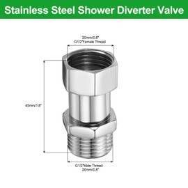 sourcing map G1/2" Shower Diverter Valve Way, Stainless Steel Bidet Adapter Connector Hose Fitting Tee with PTFE Tape and Gasket for Bidet Angle Valve Hose Toilet Faucet, （44mm,Silver