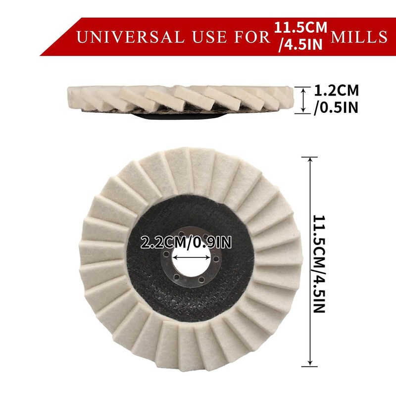 Zalizr 2 PCS Wool Felt Flap Polishing Discs, 115 MM/4.5"