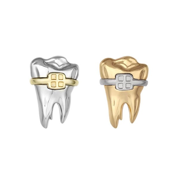 2-Set Tooth with Brace Anatomy Brooch Pin for Dental Dentist