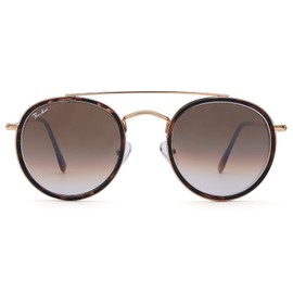 Pro Acme Double Bridge Round Sunglasses for Women Men 100% Real Glass Lens Retro UV400 Protection Retro Circle Sun Glasses (Gold/Gradient Brown/Non Polarized)