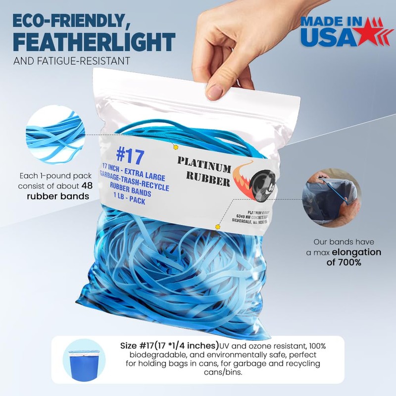 Garbage Trash Can Rubber Bands Blue Large Size 17" Inch