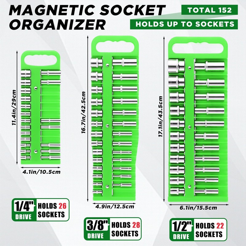 Datanly 6 Pcs Magnetic Socket Organizer Holder Case Rail Rack