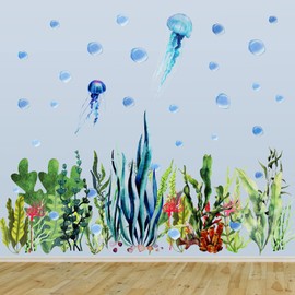 Under The Sea Wall Decals Ocean Wall Decals Stickers Removable Ocean Coral Seaweed Wall Decal Sticker Undersea Decor Stickers for Bedroom Bathroom Nursery Wall Corner Decoration