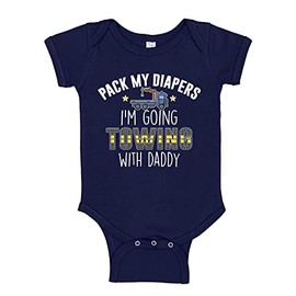 The Shirt Den I'm Going Towing with Daddy Tow Truck Baby Bodysuit One Piece NB Navy Blue