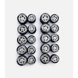 Shop164 10x Chrome Cragar 11/13mm Wheels w/ Lettered Rubber Tires for 1/64 H0T Wheelz