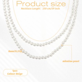 59" Long Pearl Necklace, Trendy Faux Pearl Long Necklace, Pearls Necklaces for Women, Vintage Elegant Pearls, Necklaces Wedding Party Prom