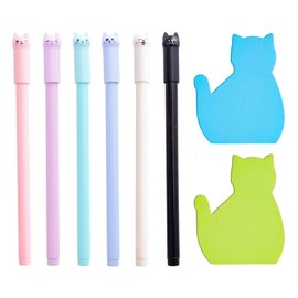 6 Pieces of Cat-Shaped Pens and 2 Pieces of Cat Note Pads, Cute Stationery, Creative Cartoon Stationery, Study and Office Supplies