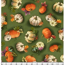 Quilting Treasures - Cornucopia Harvest - Pumpkin Toss - Green, BTY