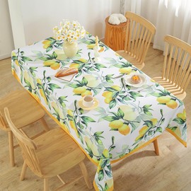 MATIRUG Summer Tablecloth for Rectangle Table 52"x70",Lemon Fruit Floral Table Cloths,Washable Spillproof French Fabric Table Cover for Indoor Outdoor Camping Picnic