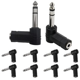 Xiatiaosann Right Angle 1/4 Inch TRS to 3.5mm Adapter, 90 Degree 6.35mm Male to 3.5mm Female Stereo Headphone Audio Adaptor Converter Extension Connector (10 Pack)