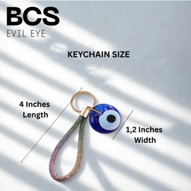 BCS Evil Eye Keychain for Car & Home Key Evil Eye Bag Charm Glass Nazar Amulet Accessories for Women Good Luck and Protection Charm Multicolor 1.2” W x 5” L (Shining Colorful)