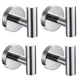 YUET 2 Pcs Bathroom Towel Hook,Screw in Metal Coat Hooks Matte Black Robe Hook SUS 304 Stainless Steel Heavy Duty Door Hanger Towel Robe Clothes Closet Sponges Holder for Bathroom Hotel (4 Chrome)