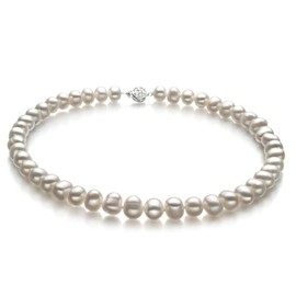 Kaitlyn White 8-9mm A Quality Freshwater 925 Sterling Silver Cultured Pearl Necklace-18 in Princess length