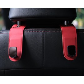 Qirc Auto Hooks, 2 Pcs Leather Car Storage Organiser Bag Hooks, Universal Car Back Seat Headrest Hanger for Hang Bag Handbag Grocery Bags (Red)