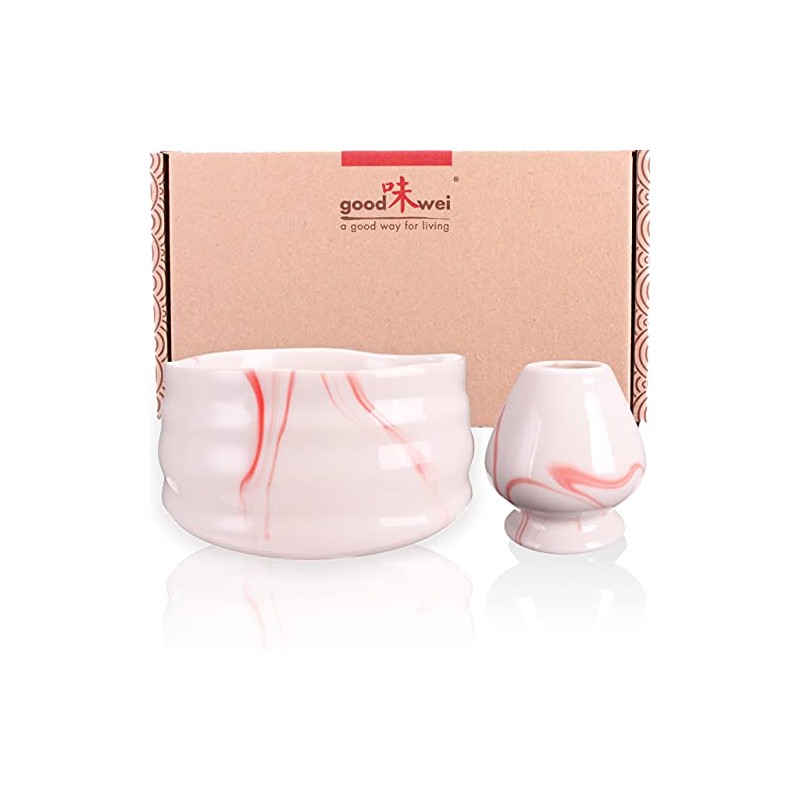 Goodwei Matcha Bowl Pink Marble for Japanese Tea Ceremony (430
