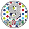 Age 9 Birthday Badge Blue, Green And Silver Holographic Recyclable