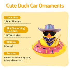 wonuu Car Rubber Duck Party Decoration, Sparkly Glitter Space Cowboy hat Duck Car Dashboard Accessories with Mini Swim Ring Scarf and Sunglasses, E_Purple Holographic hat