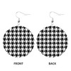 Swono Houndstooth Round Faux Leather Earrings for Women Black and
