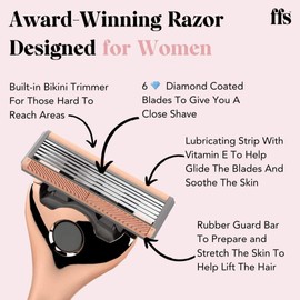 FFS Beauty Women’s Razor Kit - Premium Blossom Handle, 2 Sharp and Durable 6-Blade Vegan Razor Cartridges & Matching Shower Holder
