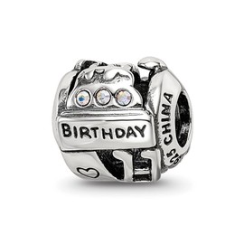 JewelryWeb 10mm 925 Sterling Silver Artisan Oxidized Reflections Crystals Birthday Birthstone Collage Bead-Bead Charm Pendant Necklace for Women