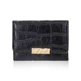 MultiValue Small Womens Wallet, Texture PU Leather Womens Slim Wallet Multi-Slot Credit Card Holder for Women with Delicate Snap Ladies Wallets for Traveling Shopping (Black)