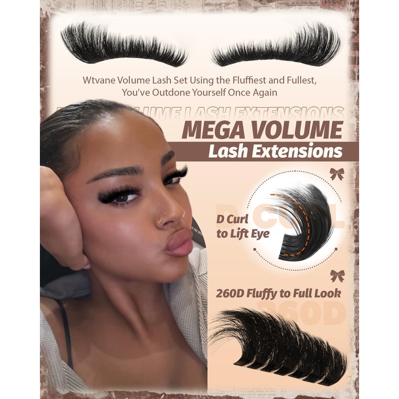 WTVANE 260D Lash Clusters Fluffy Eyelash Clusters 12-24mm Volume Lash