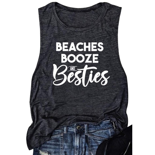 LANMERTREE Women Beaches Booze and Besties Tank Top Sleeveless Racerback