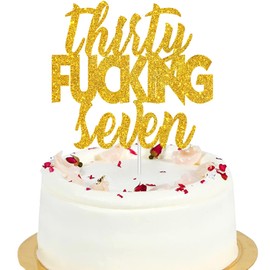 Decoración para tarta de feliz cumpleaños de 37 años con purpurina, decoración de 37 años de aniversario