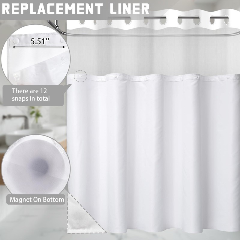 Waterproof Fabric Snap in Shower Curtain Liner Replacement 71 W