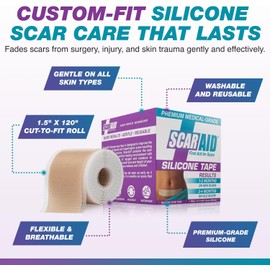 ScarAid Cinta De Silicona Premium Para Cicatrices Quirúrgicas De Cesárea Queloides E Hipertróficas Reutilizable Parches Para Cicatrización Reduce El Enrojecimiento Y La Irritación