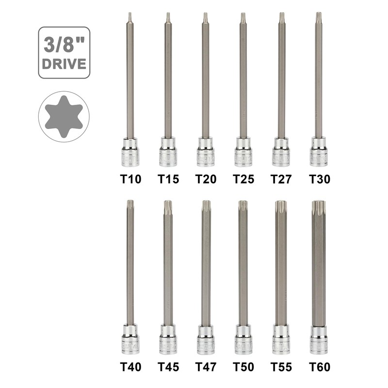 Mayouko 12PCS 3/8" Drive Extra Long Torx Bit Socket Set,