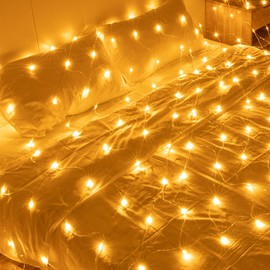 AWQ 200 LED 9.8ft x 6.6ft String Lights Net Mesh Lights Christmas Net Lights 8 Modes for Christmas Wedding Party Home Garden Lawn Bushes Bedroom Indoor Outdoor Decor (Warm White)