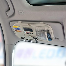 Takelablaze Car Sun Visor Organizer Auto Interior Accessories Pocket Organizer Storage Pouch Car Truck SUV Storage Pouch Holder with Zipper for Cards Pens Charger Cord Sunglasses (Grey)