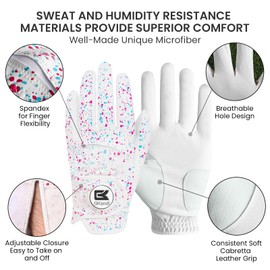 Golf Gloves Men Left Hand Right Handed Golfer Leather Value 2 Pack with Ball Marker, USA Flag Mens Golf Glove All Weather Grip Small Medium ML Large XL (White, Large (Worn On Left Hand))