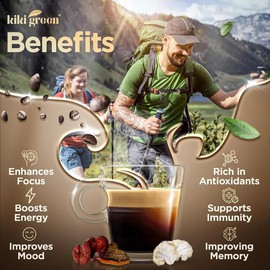 The Mushroom Coffee by Kiki Green Premium Coffee Extract with Reishi, Chaga, and Lion's Mane for better Focus, Energy, Digestion and Immunity Beverage