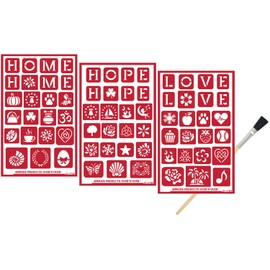 Armour Etch Over N Over Reusable Glass Etching Stencils | Etch Stencil Set with Hope, Love, Home Theme with Assorted Designs | Includes Brush, Total 4 Items